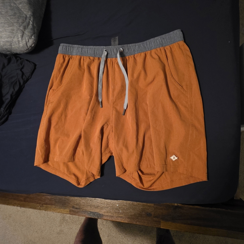 BURLEBO Men's Athletic Shorts in Orange and Gray